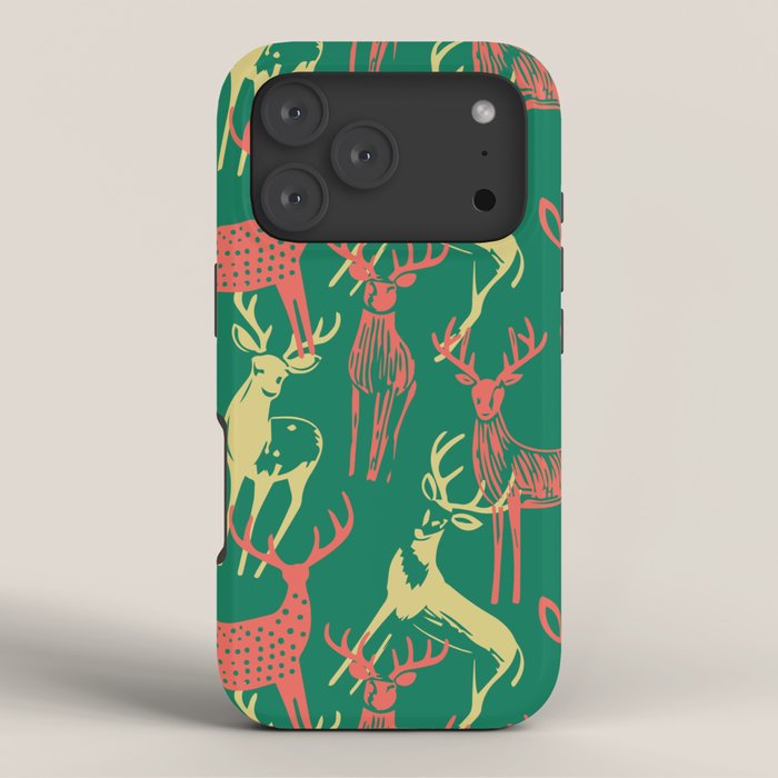 Green christmas reindeer animal pattern iPhone Case Gallery Image 3