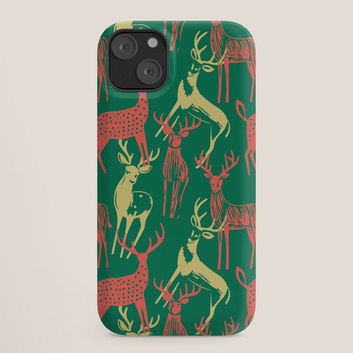 Green christmas reindeer animal pattern iPhone Case Gallery Image 18