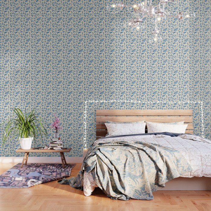 Blue organic watercolor nature art pattern Wallpaper Gallery Image 1