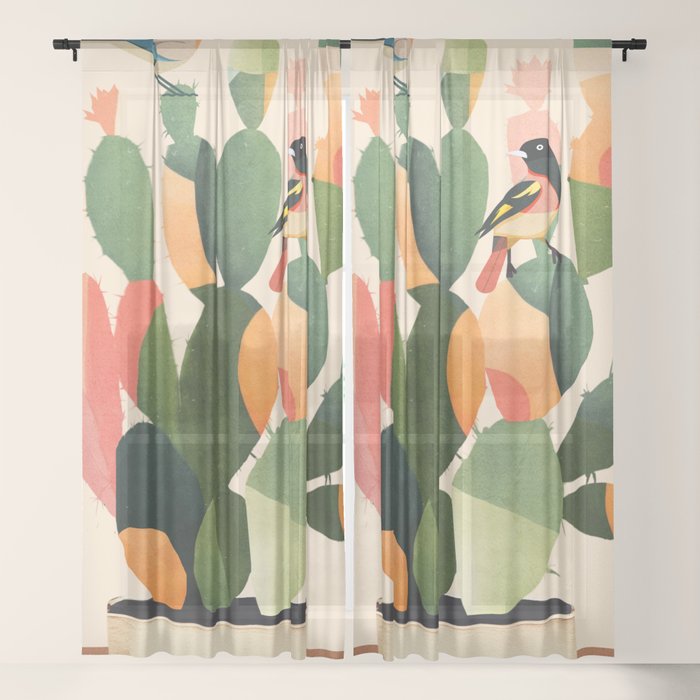 Cactus & Birds 1 Window Curtain Gallery Image 17