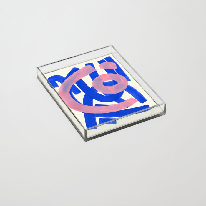 Tribal Pink Blue Fun Colorful Mid Century Modern Abstract Painting Shapes Pattern Acrylic Tray Gallery Image 2