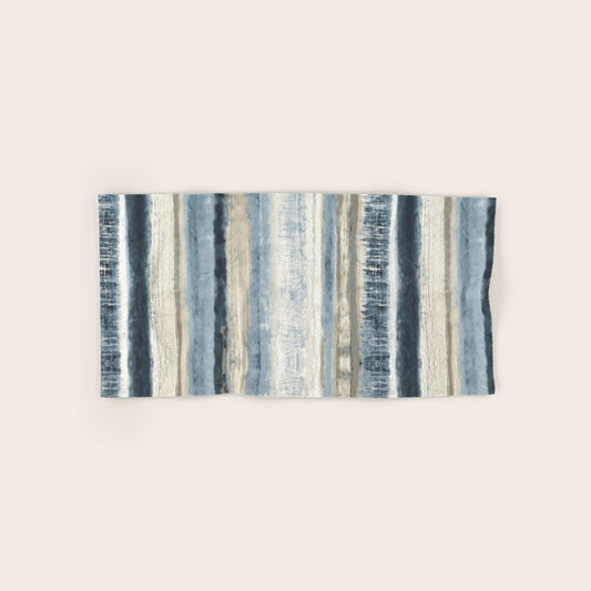 Distressed Blue and White Watercolor Stripe Hand & Bath Towel Gallery Image 1