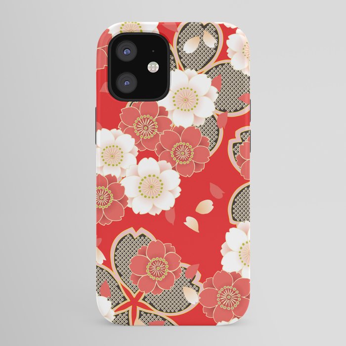Japanese Vintage Red Black White Floral Kimono Pattern iPhone Case Gallery Image 41