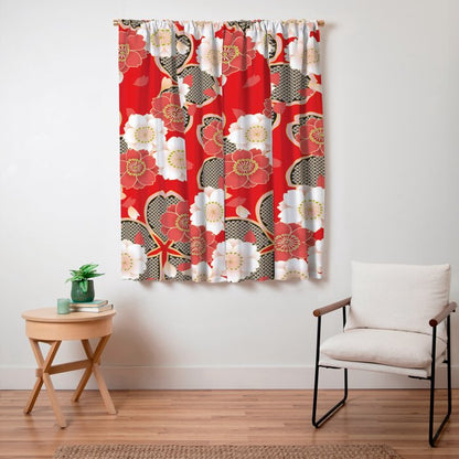 Japanese Vintage Red Black White Floral Kimono Pattern Window Curtain Gallery Image 3