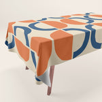 Mid Century Modern Scandinavian Pattern 534 Beige Blue and Orange Tablecloth Gallery Image 1