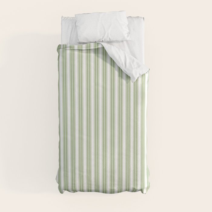 Vintage Cabana Stripe Pastel Sage Mint Green Retro Boho Coastal Beach Vibe Duvet Cover Gallery Image 4