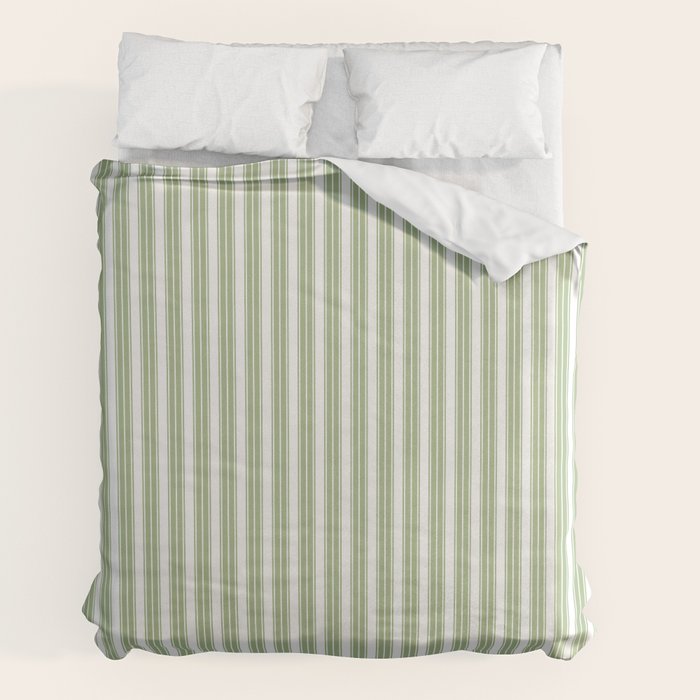 Vintage Cabana Stripe Pastel Sage Mint Green Retro Boho Coastal Beach Vibe Duvet Cover Gallery Image 7
