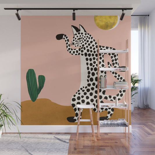 Jazzy Wild Cat, Dancing Leopard Animals Pets, Wildlife Bengal Cats Exotic, Cheetah Jungle Pastel Whimsical, Quirky Bohemian Modern Eclectic Wall Mural Gallery Image 1