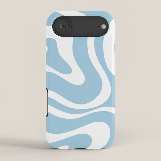 Retro Modern Liquid Swirl Abstract Pattern in Baby Blue and White iPhone Case Gallery Image 2