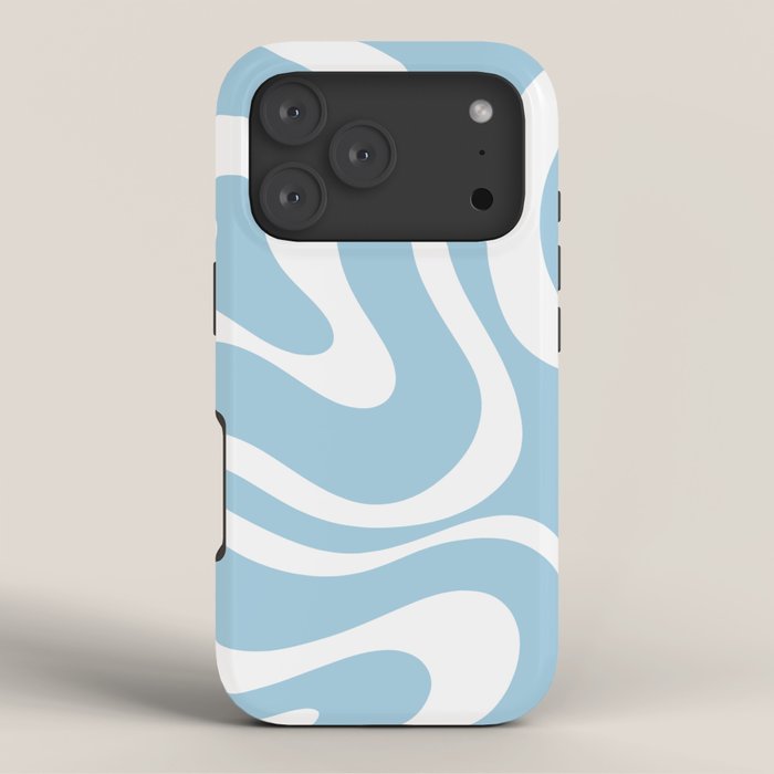 Retro Modern Liquid Swirl Abstract Pattern in Baby Blue and White iPhone Case Gallery Image 3