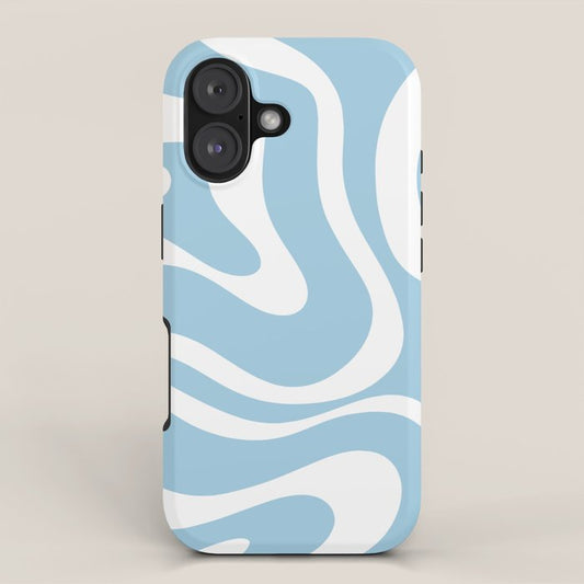 Retro Modern Liquid Swirl Abstract Pattern in Baby Blue and White iPhone Case Gallery Image 1
