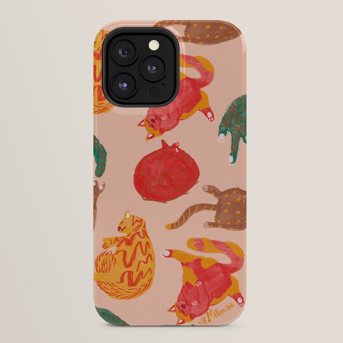 Sleepy Cozy Kitty Cats in Green & Orange iPhone Case Gallery Image 24