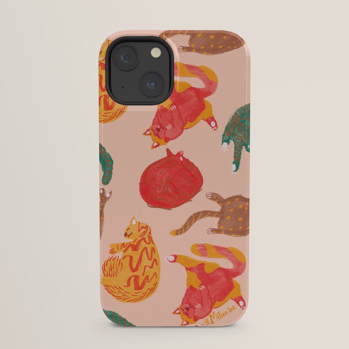 Sleepy Cozy Kitty Cats in Green & Orange iPhone Case Gallery Image 29