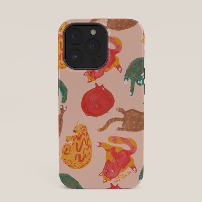 Sleepy Cozy Kitty Cats in Green & Orange iPhone Case Gallery Image 35