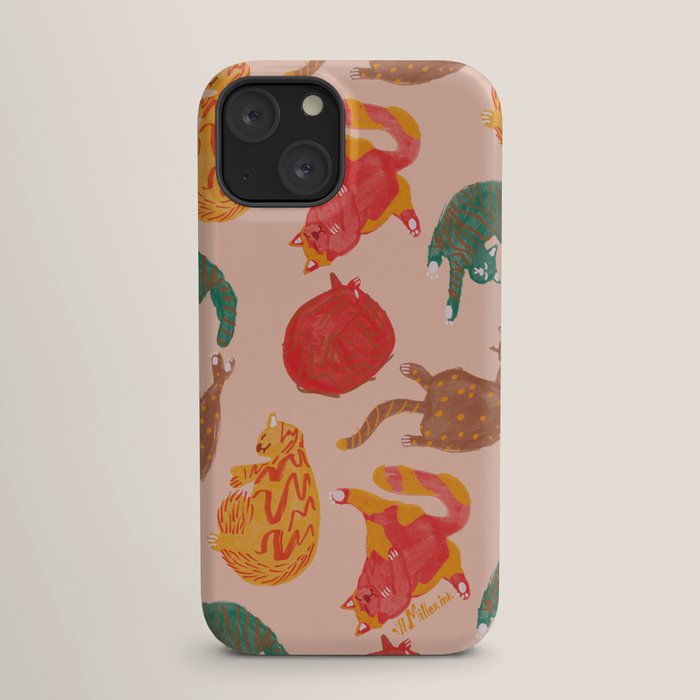 Sleepy Cozy Kitty Cats in Green & Orange iPhone Case Gallery Image 17