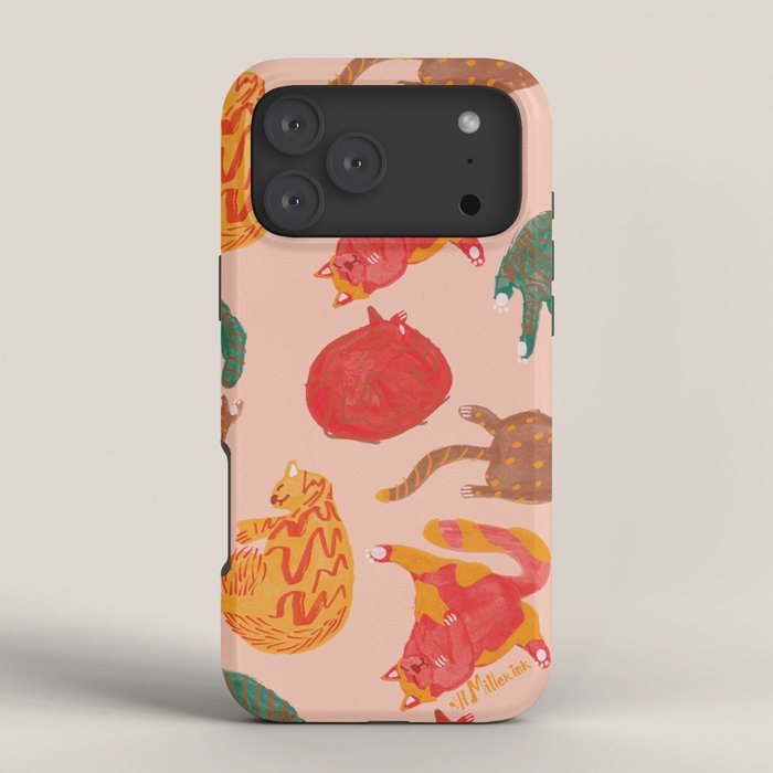 Sleepy Cozy Kitty Cats in Green & Orange iPhone Case Gallery Image 4
