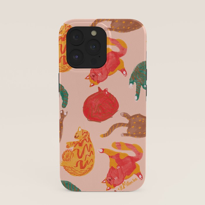 Sleepy Cozy Kitty Cats in Green & Orange iPhone Case Gallery Image 39