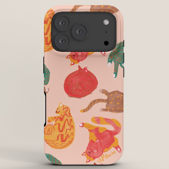 Sleepy Cozy Kitty Cats in Green & Orange iPhone Case Gallery Image 7