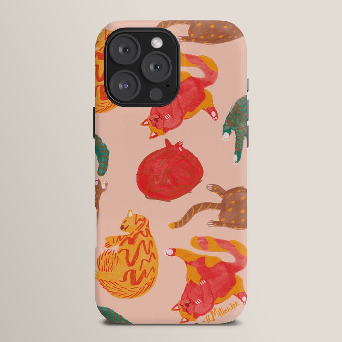 Sleepy Cozy Kitty Cats in Green & Orange iPhone Case Gallery Image 16