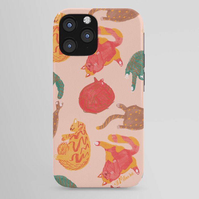 Sleepy Cozy Kitty Cats in Green & Orange iPhone Case Gallery Image 44