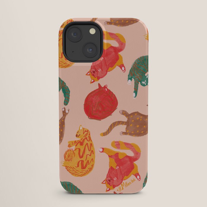Sleepy Cozy Kitty Cats in Green & Orange iPhone Case Gallery Image 25