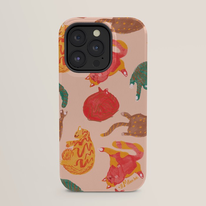 Sleepy Cozy Kitty Cats in Green & Orange iPhone Case Gallery Image 31