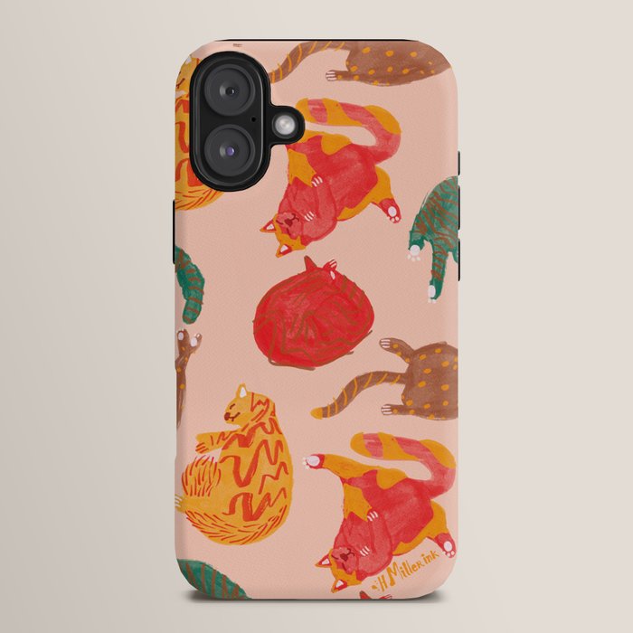 Sleepy Cozy Kitty Cats in Green & Orange iPhone Case Gallery Image 14
