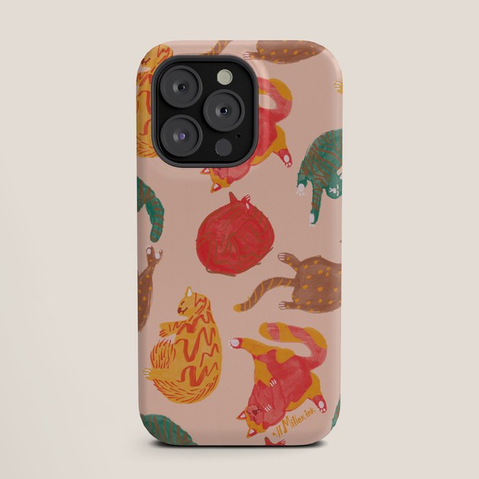 Sleepy Cozy Kitty Cats in Green & Orange iPhone Case Gallery Image 19