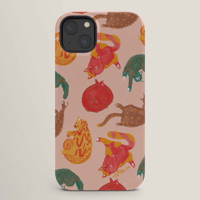Sleepy Cozy Kitty Cats in Green & Orange iPhone Case Gallery Image 26