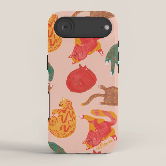 Sleepy Cozy Kitty Cats in Green & Orange iPhone Case Gallery Image 2