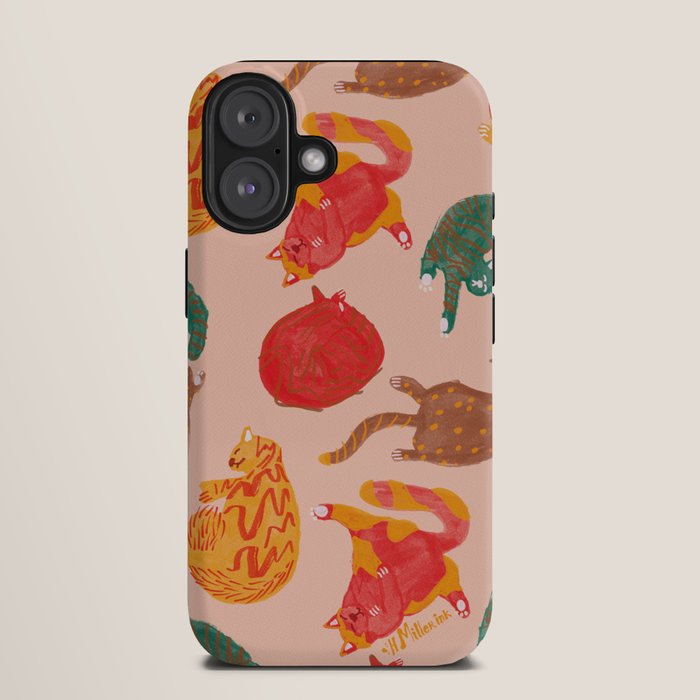 Sleepy Cozy Kitty Cats in Green & Orange iPhone Case Gallery Image 9