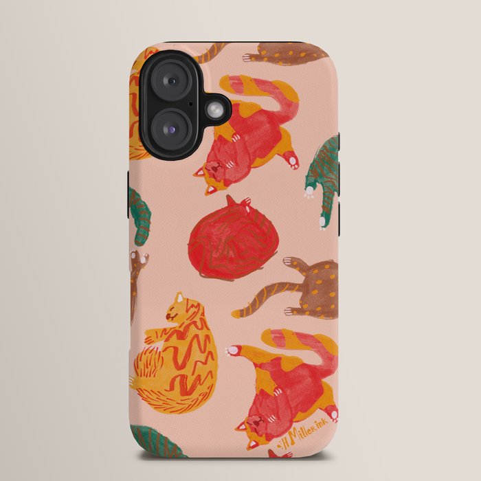 Sleepy Cozy Kitty Cats in Green & Orange iPhone Case Gallery Image 13