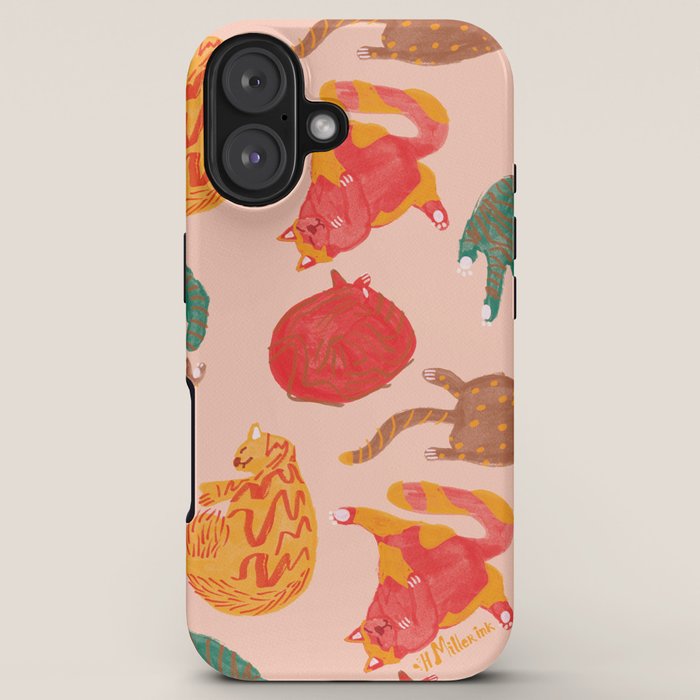 Sleepy Cozy Kitty Cats in Green & Orange iPhone Case Gallery Image 5