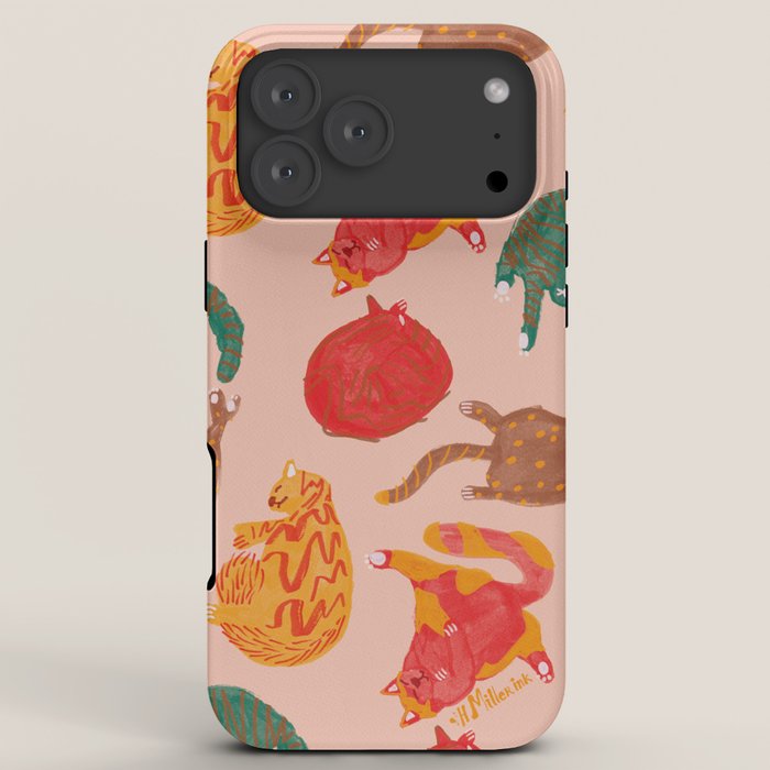 Sleepy Cozy Kitty Cats in Green & Orange iPhone Case Gallery Image 8