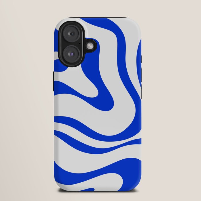 Retro Modern Liquid Swirl Abstract Pattern in Royal Blue and White iPhone Case Gallery Image 9