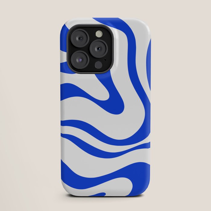 Retro Modern Liquid Swirl Abstract Pattern in Royal Blue and White iPhone Case Gallery Image 19
