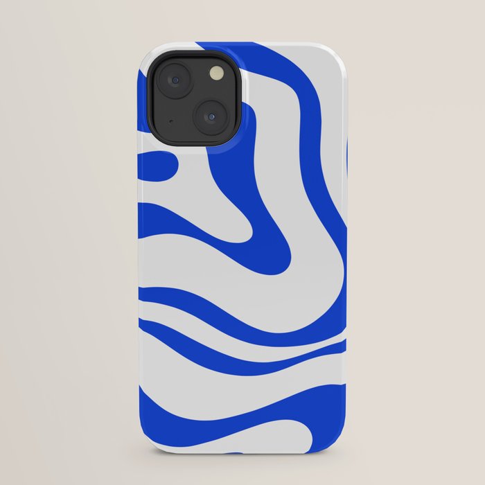 Retro Modern Liquid Swirl Abstract Pattern in Royal Blue and White iPhone Case Gallery Image 21