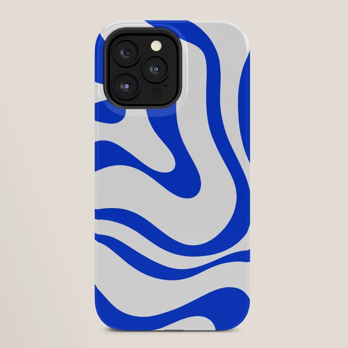 Retro Modern Liquid Swirl Abstract Pattern in Royal Blue and White iPhone Case Gallery Image 28