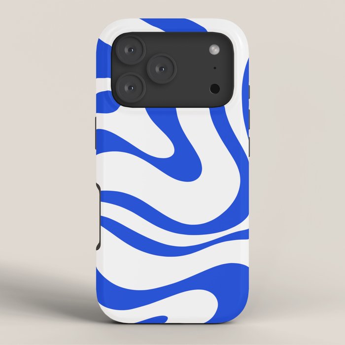 Retro Modern Liquid Swirl Abstract Pattern in Royal Blue and White iPhone Case Gallery Image 3