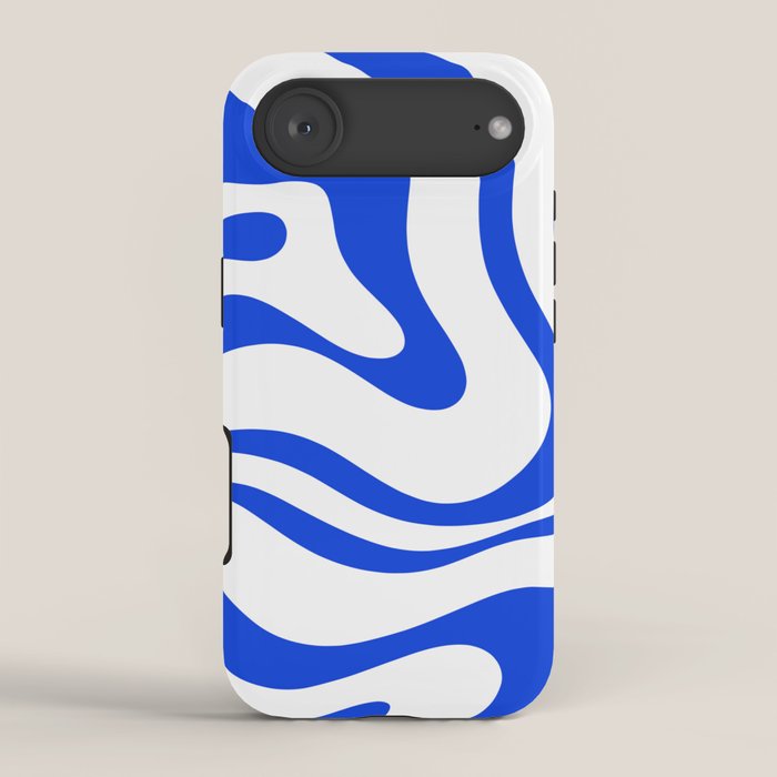 Retro Modern Liquid Swirl Abstract Pattern in Royal Blue and White iPhone Case Gallery Image 2