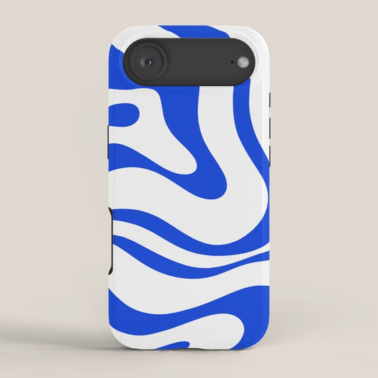 Retro Modern Liquid Swirl Abstract Pattern in Royal Blue and White iPhone Case Gallery Image 2