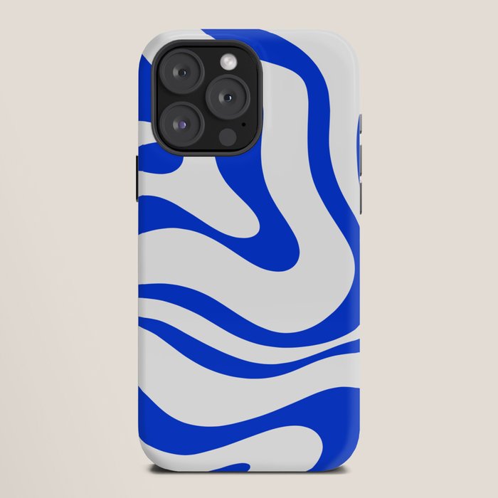 Retro Modern Liquid Swirl Abstract Pattern in Royal Blue and White iPhone Case Gallery Image 12