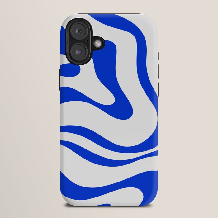 Retro Modern Liquid Swirl Abstract Pattern in Royal Blue and White iPhone Case Gallery Image 10