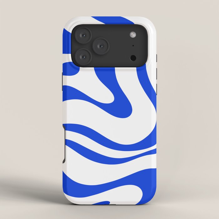 Retro Modern Liquid Swirl Abstract Pattern in Royal Blue and White iPhone Case Gallery Image 4