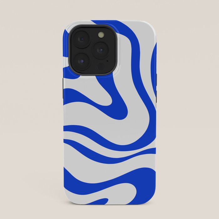 Retro Modern Liquid Swirl Abstract Pattern in Royal Blue and White iPhone Case Gallery Image 35