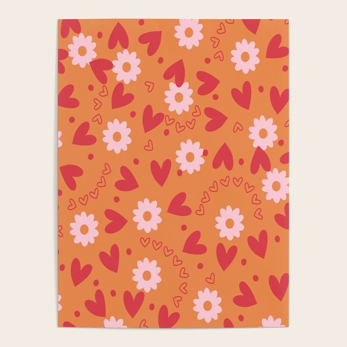 Hearts and Flowers on Orange Poster Gallery Image 2