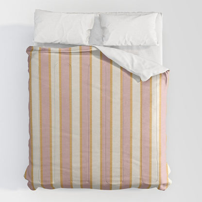 Pastel Pink And Gold Braid Cabana Stripes On Off-White Cream Vintage Aesthetic Comforter Gallery Image 7