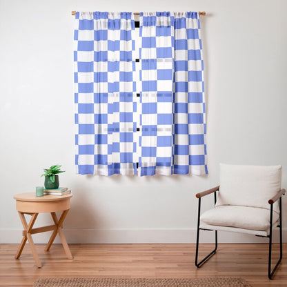 Checkerboard Check Checkered Pattern in Royal Blue and White Window Curtain Gallery Image 19