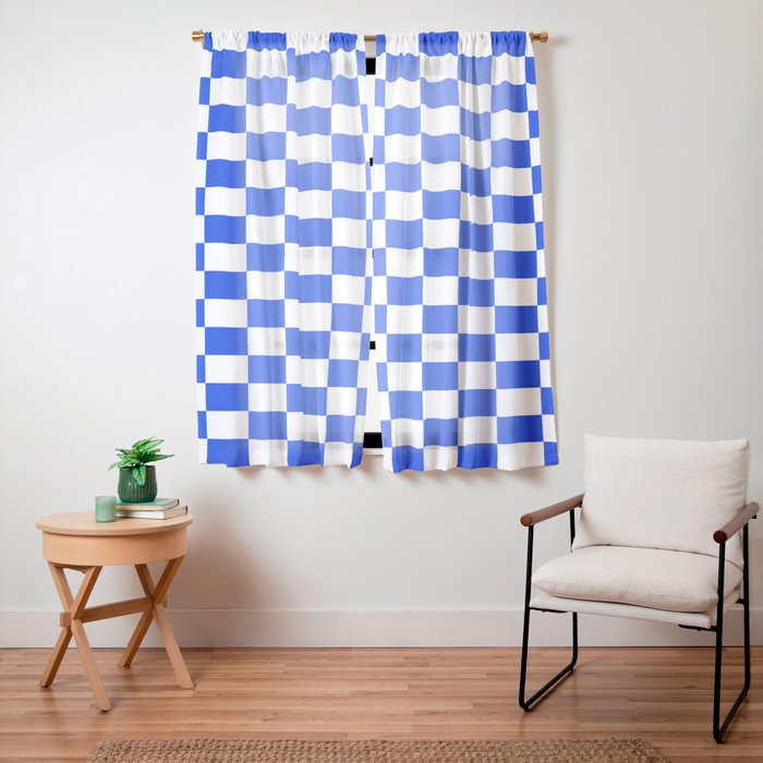Checkerboard Check Checkered Pattern in Royal Blue and White Window Curtain Gallery Image 11