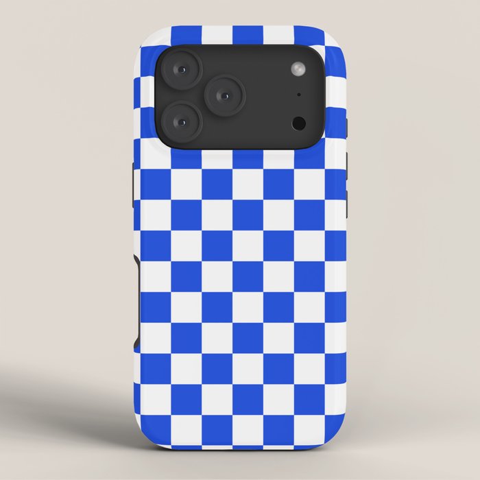 Checkerboard Check Checkered Pattern in Royal Blue and White iPhone Case Gallery Image 3